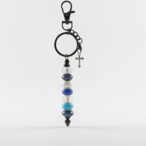 Beaded Handcrafted Keychain/bag charm w/cross charm. Brand new.  Handcrafted. - Picture 3 of 5